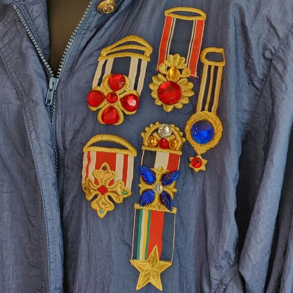 VINTAGE 1980s Lavon military bomber windbreaker jacket blue embellished size M - Picture 4 of 10